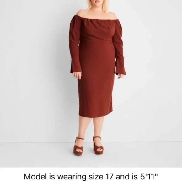 knee length dresses for ladies White Marjorie Mixed Media Off The Shoulder Midi Dress main image 0